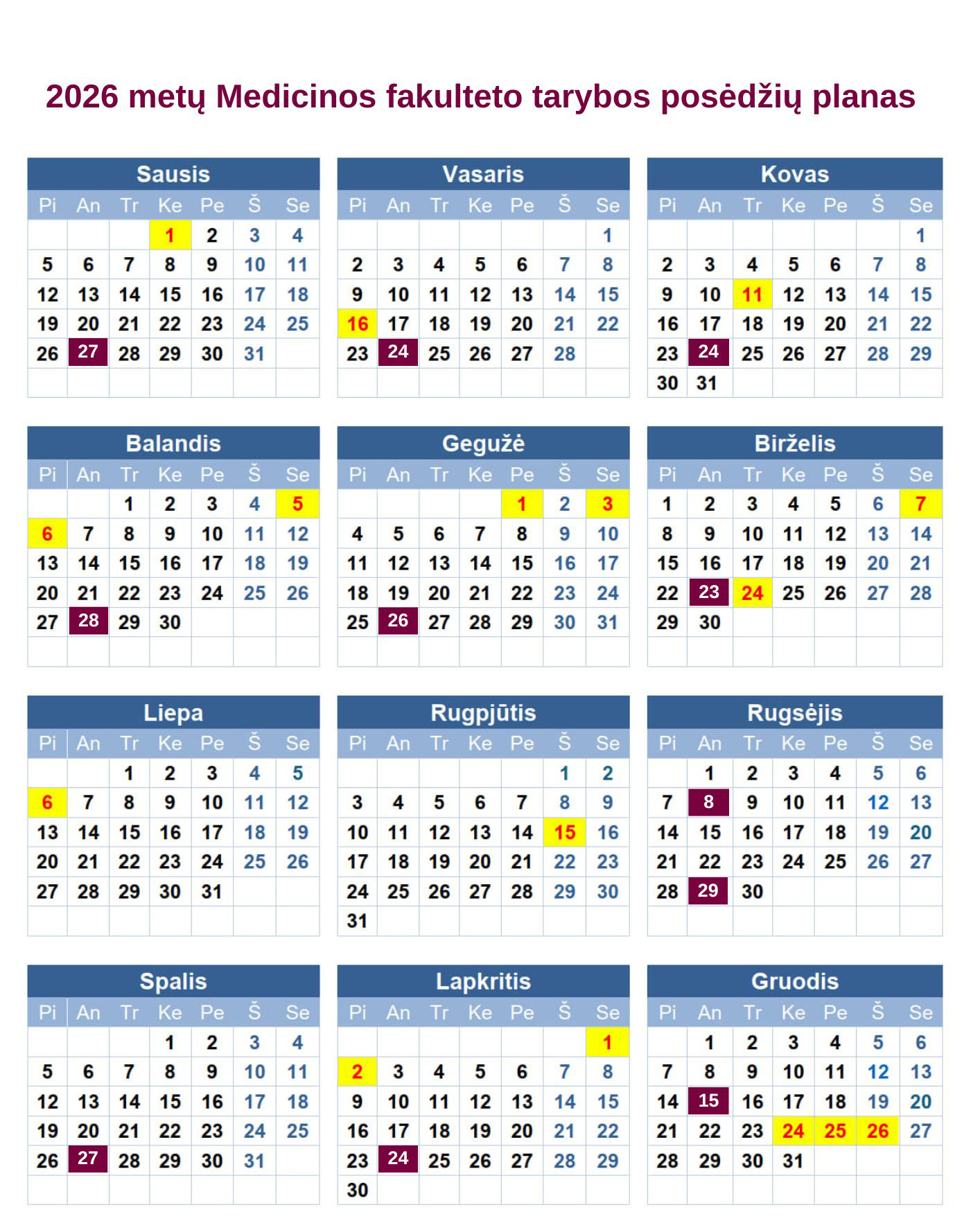 tarybos posedziu planas 2026 metai LT